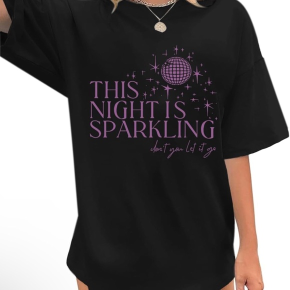 Tops - NWT Dark Gray “This Night Is Sparkling” Women's Oversized Tee - Lg
